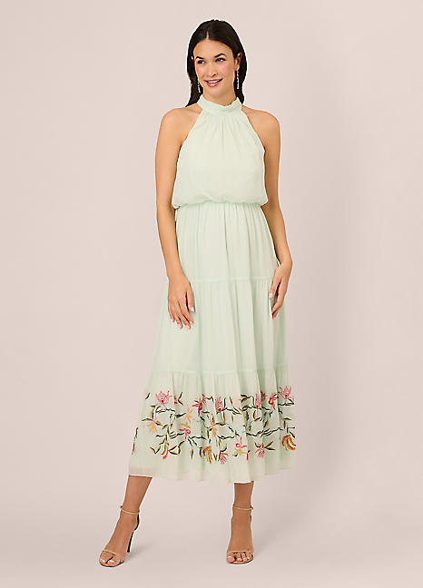 Adrianna Papell Bead Chiffon Halter Dress Freemans