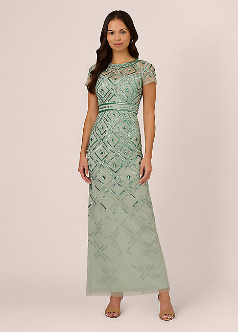 【海外限定】AdriannaPapell ドレス☆Beaded Column Maxi Dress, Adrianna Papell Beaded Column Maxi Dress, Cassis