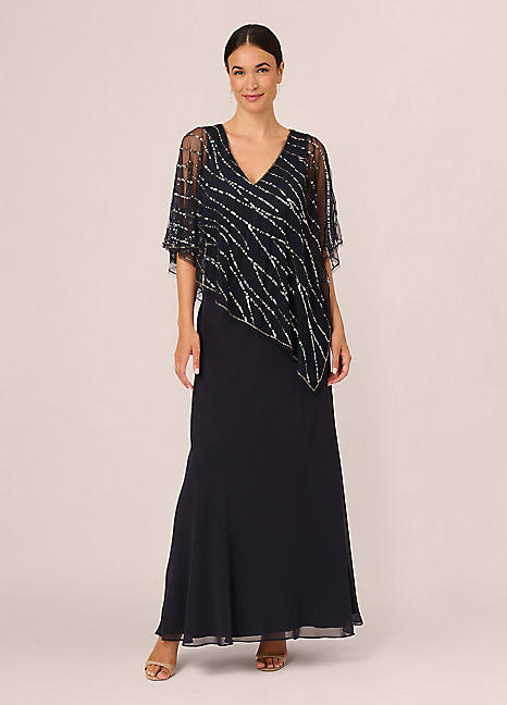 Adrianna Papell Beaded Popover Midi Dress