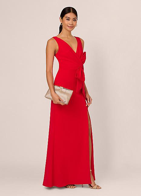 Adrianna Papell Bow Front Crepe Gown Freemans
