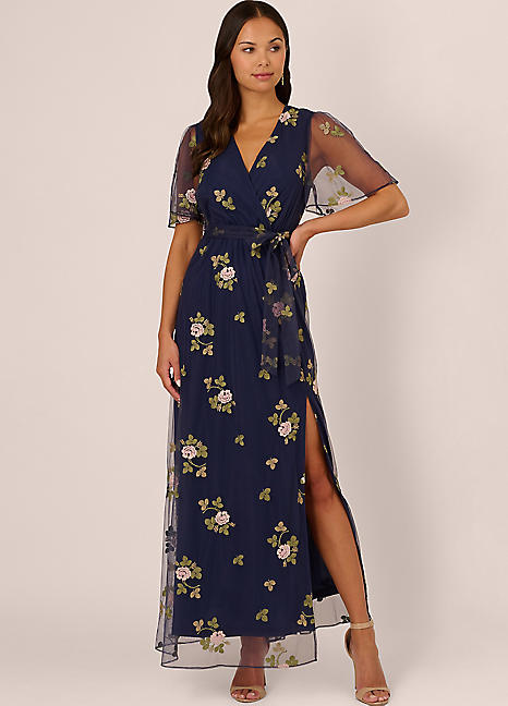 【海外限定】AdriannaPapell ドレス☆Embroidered Flutter Sleev Adrianna Papell Embroidered Flutter Dress | Freemans