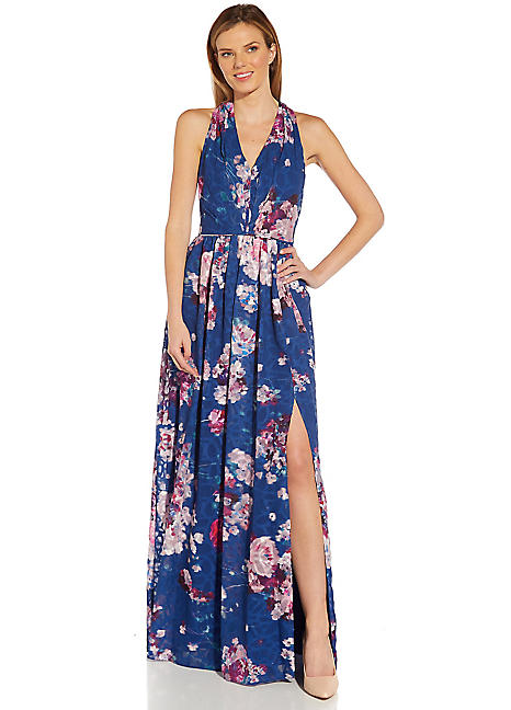 Adrianna Papell Floral Chiffon Halter Gown | Freemans