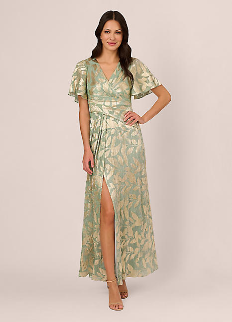 【海外限定】AdriannaPapell ドレス☆llic Foil Maxi Dress, Draped Metallic Foil Long Dress In Navy - Adrianna Papell
