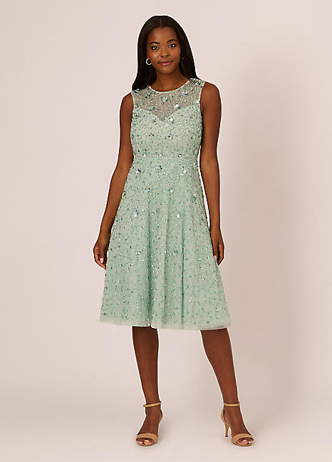 【海外限定】AdriannaPapell ドレス☆Green Illusion Beaded Mes Amazon.com: Adrianna Papell Women's Beaded Mesh Illusion