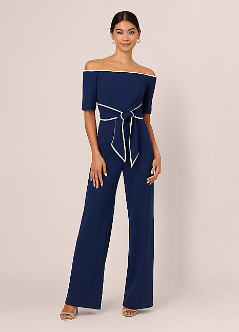 Adrianna Papell Knit Crepe Tie Jumpsuit Freemans