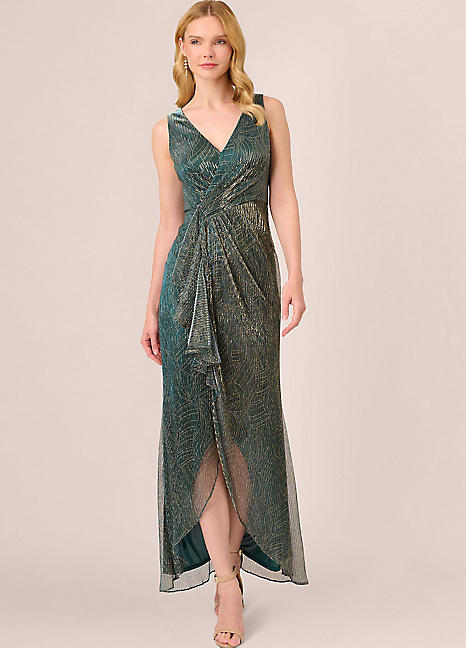 Adrianna Papell Metallic Mesh Cascade Gown Freemans