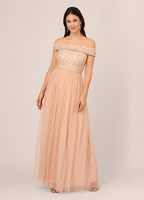 Adrianna Papell Off Shoulder Bead Gown Freemans