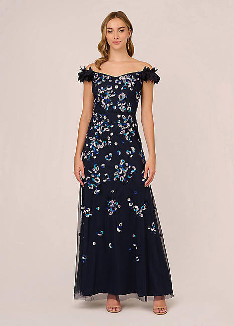 Adrianna Papell Off Shoulder Beaded Gown Freemans