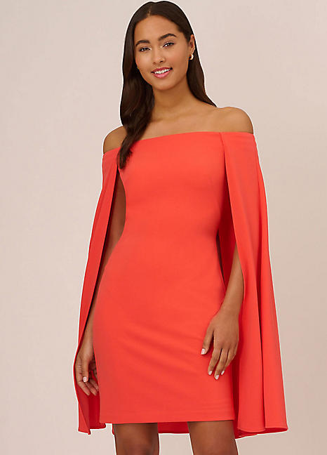 Adrianna Papell Off Shoulder Cape Dress Freemans