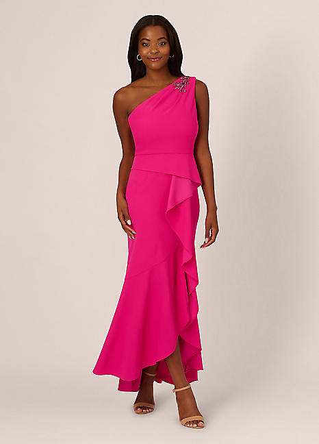 adrianna papell pink beaded dress Adrianna Papell Papell Studio Beaded Knit Crepe Gown
