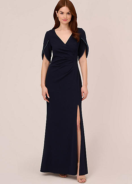 Adrianna Papell Pearl Trim Knit Crepe Gown