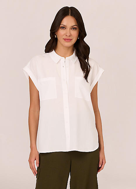 Adrianna Papell Sleeveless Woven Utility Shirt Freemans