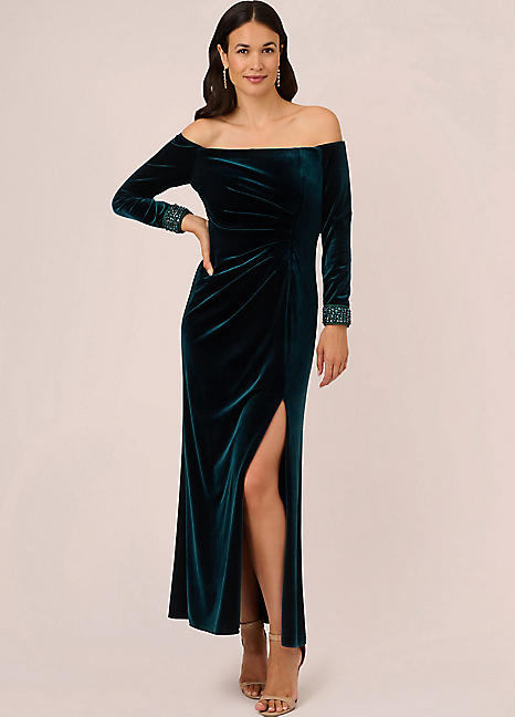 Adrianna Papell Velvet Off The Shoulder Gown Freemans