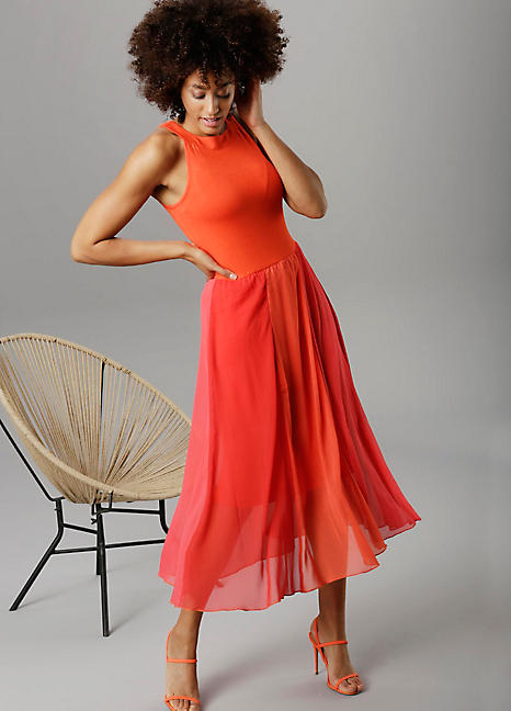 Warehouse tie back on sale midi dress coral