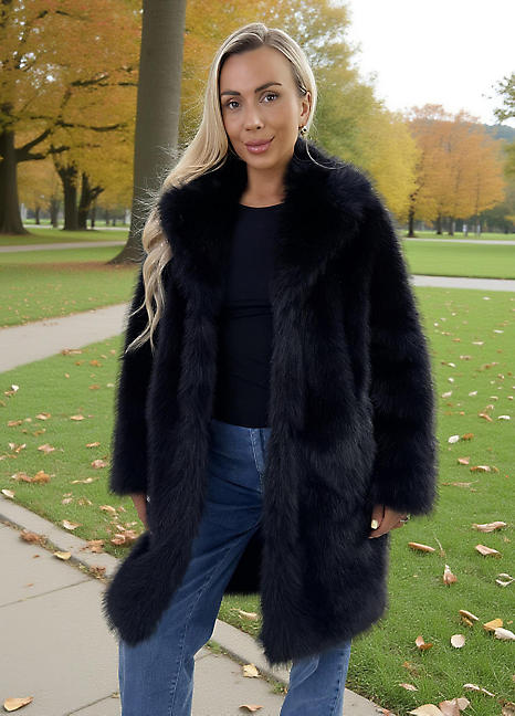 AX Paris Black Faux Fur Long Jacket | Freemans