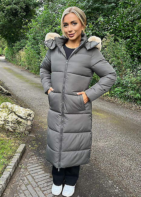 Padded Coat Grey Coat Fluffy Hood New Look Waisted Puffer Coat