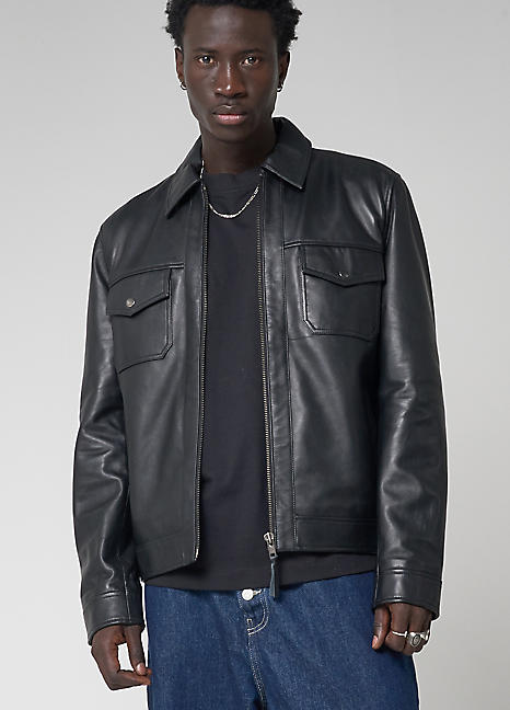 Barneys Originals Leather Patch Pocket Harrington Jacket | Freemans