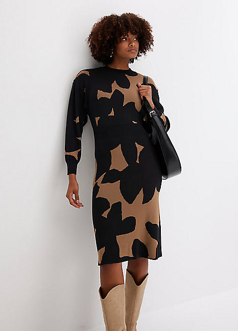 Bonprix Abstract Print Knitted Midi Dress - Freemans Midi Dress New In 29th October 2024