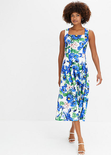 bonprix Floral Print Square Neck Midi Dress Freemans