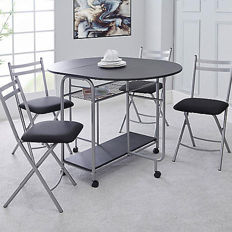 Round dining table with best sale stowaway chairs