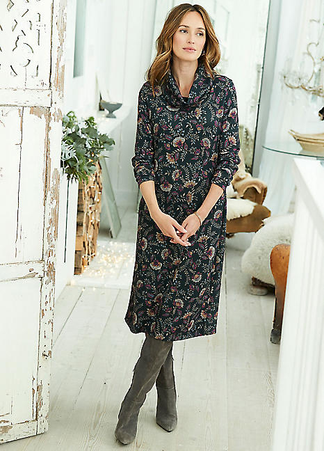 Cotton Traders Cowl Neck Printed Midi Dress | Freemans
