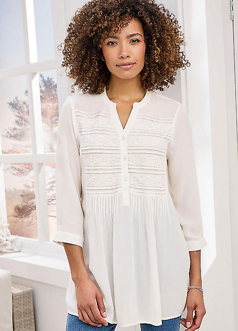 Cotton Traders Lace Trim Crinkle Tunic | Freemans