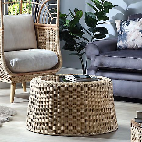 Desser Woven Rattan Round Coffee Table, Round Woven Coffee Table
