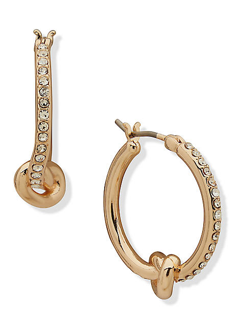 DKNY Pave Knot Crystal Hoop Earrings in Gold Freemans
