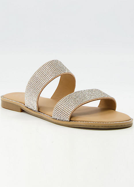Dune London Loyale Silver Leather Embellished Double Strap Sandals