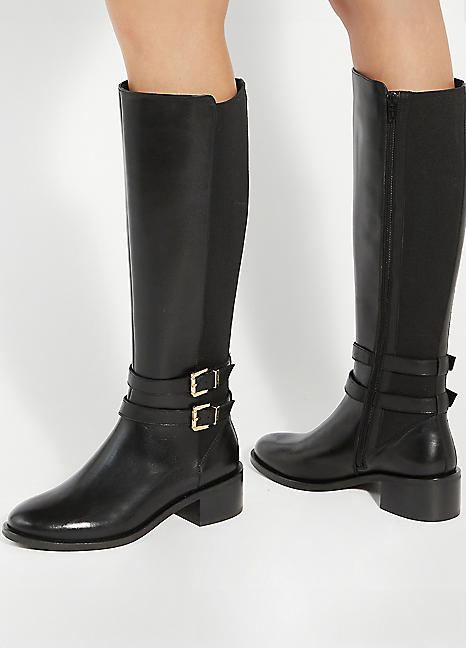 Dune London Tatter Black Buckle High Boots Freemans