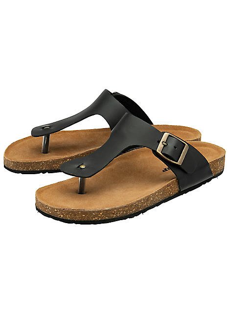 Dunlop Taryn Black Leather Toe Post Footbed Sandals | Freemans display picture 1