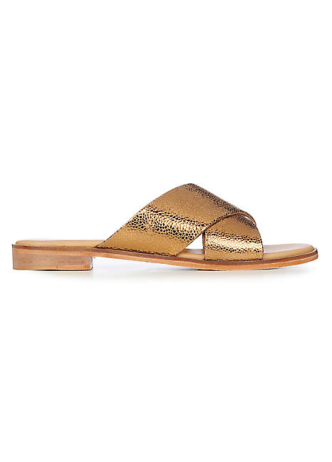 EMU Australia Corralyn Gold Bronze Leather Slide Freemans