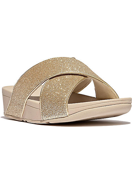 FitFlop Gold Lulu Glitterdust Cross Slides | Freemans