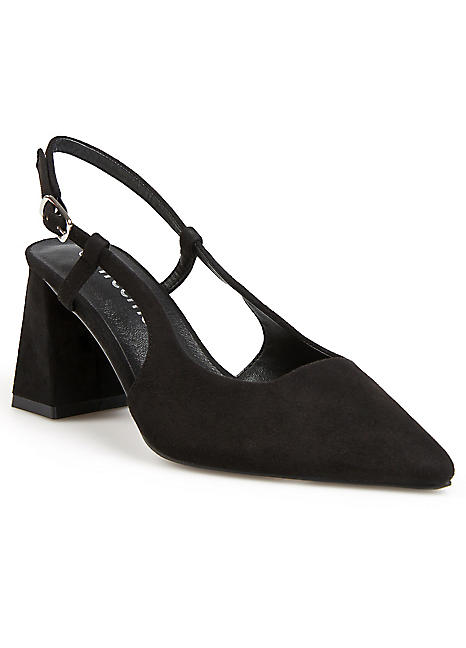 Freemans Black Flared Block Heel Slingback Court Shoes Freemans