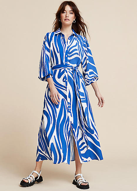 Freemans Cobalt Print Maxi Shirt Dress