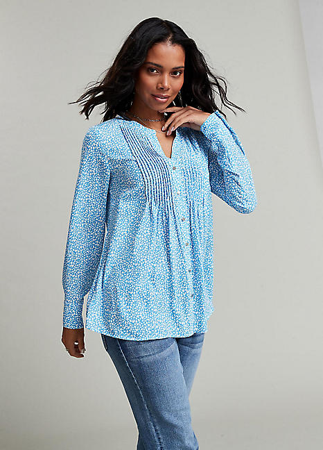 【foufou】classical pintuck blouse（新品・未使用） Freemans Pale Blue Spot Print Pintuck Blouse | Freemans