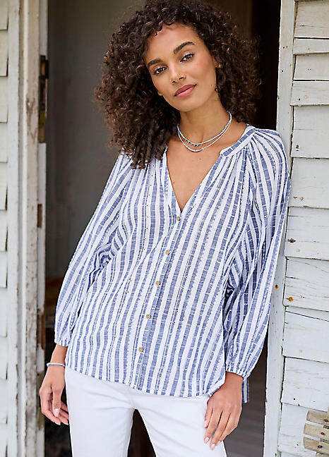Freestyle Georgia Woven Stripe Button Blouse | Freemans