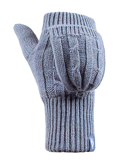 Heat Holders Ladies Dusky Blue Cable Knit Converter Mittens Freemans
