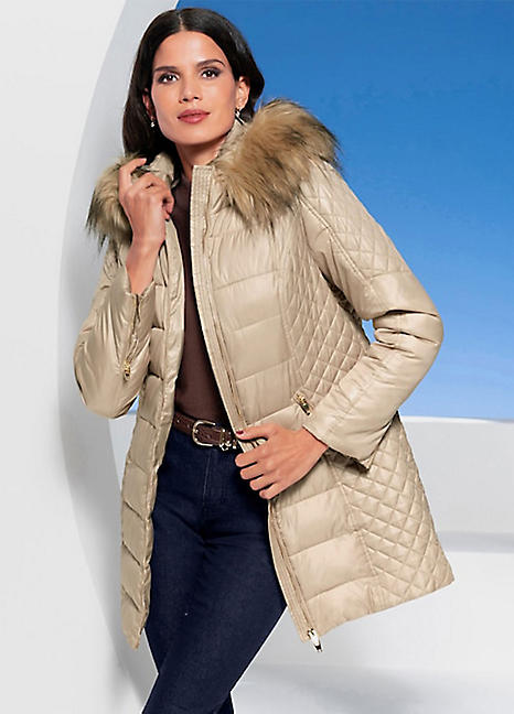 Witt Faux Fur Quilted Seam Detail Coat