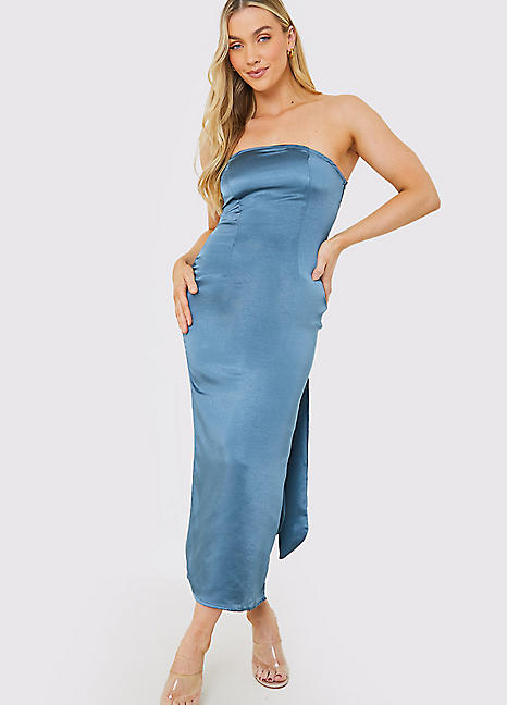 In The Style x Bandeau Satin Bow Detail Midi Dress in Slate Grey Freemans