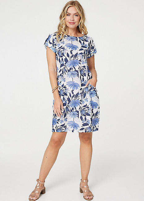 Izabel London Multi Blue Floral Cap Sleeve Short Shift Dress Freemans