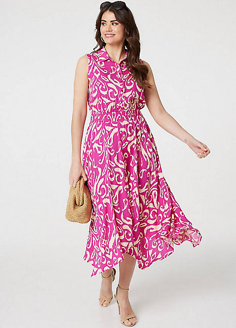 Izabel London Pink Ikat Print Sleeveless Shirt Dress Freemans