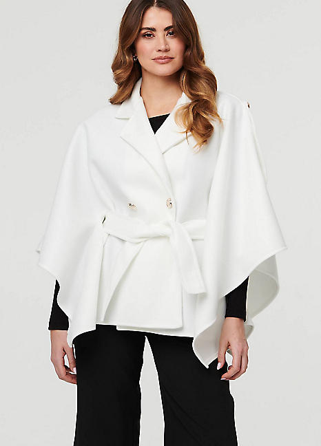 Izabel London White Cape Coat with Belt | Freemans