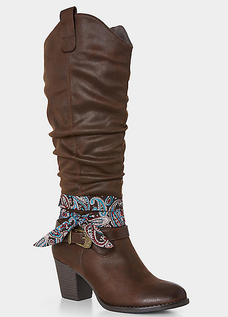 Joe Browns Bandana Trim Knee High Long Boots Freemans