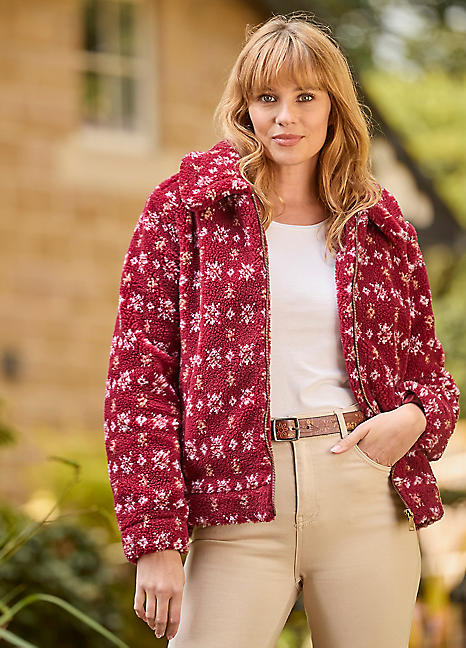Joe Browns Cosy Floral Patterned Collared Teddy Fleece Jacket
