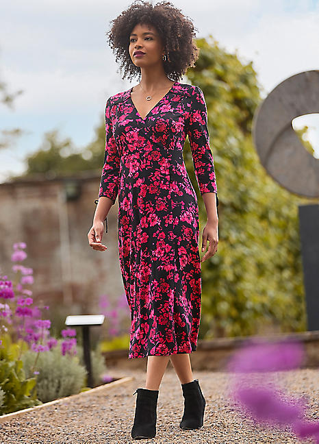 Joe Browns Petite Ruched Tie Sleeve Floral Wrap Dress