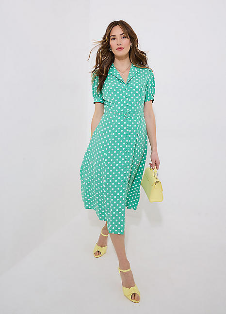 joe browns polka dot dress Joe Browns Polka Dot Floral Lace Trim Midi Dress