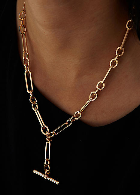Jon Richard Gold Plated Polished T-Bar Necklace Freemans