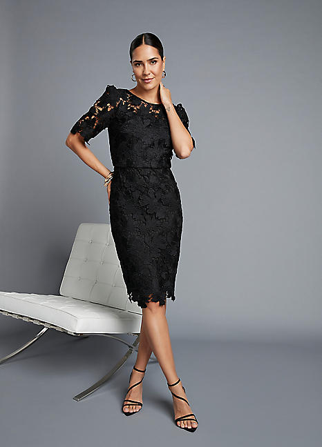 chinese dress ladies Alexis - Black Pleated Lace Shift Dress Sz XS