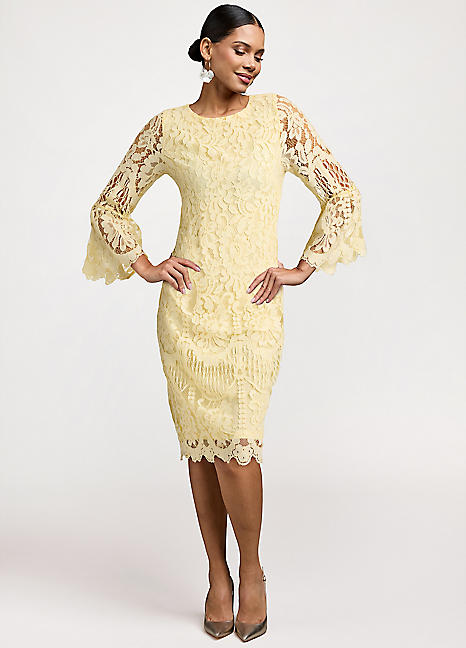 Kaleidoscope Lemon Lace Shift Dress | Freemans